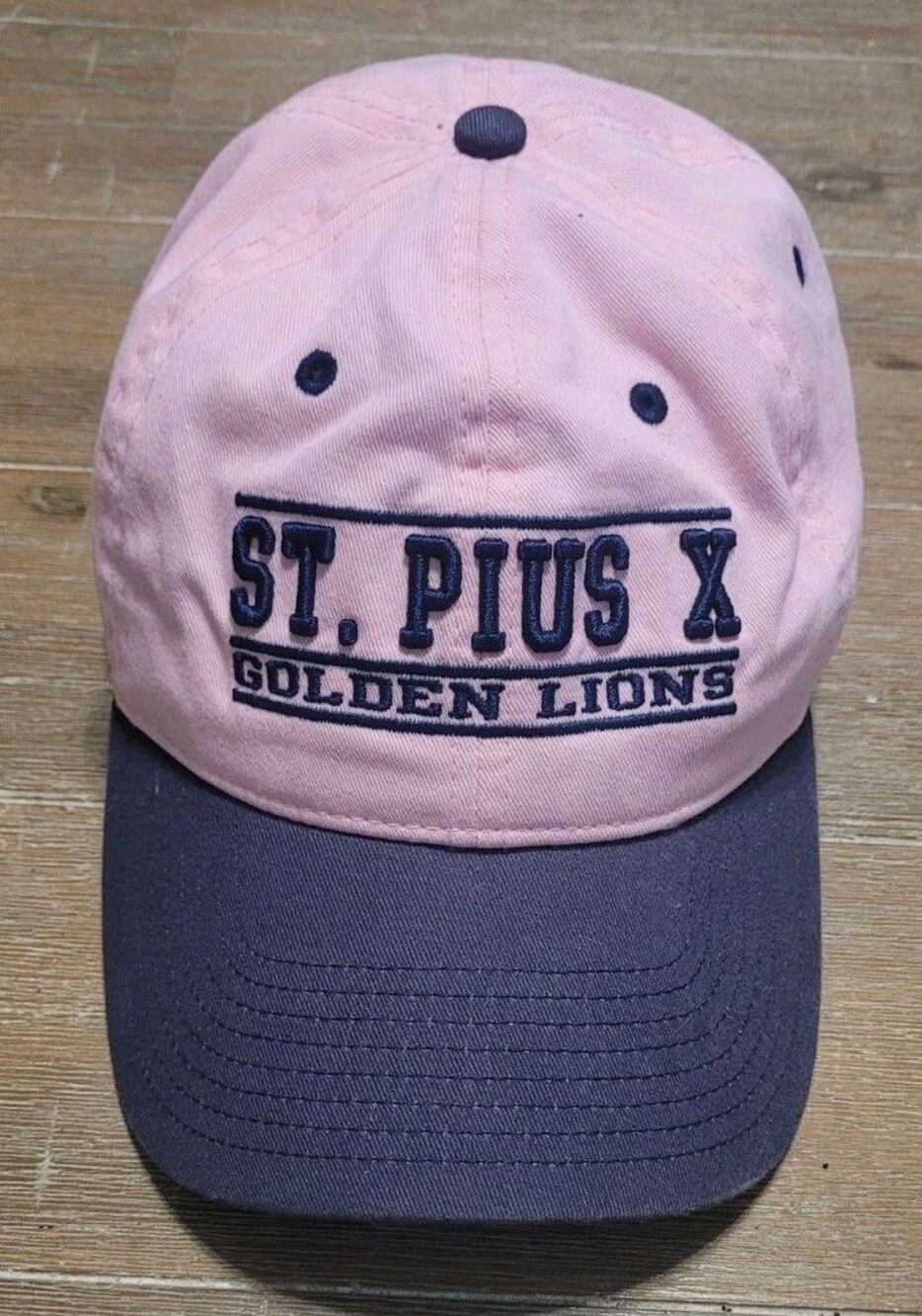 St Pious X Golden Lions Pink Hat THE GAME Navy Brim Cap Catholic School Adjust